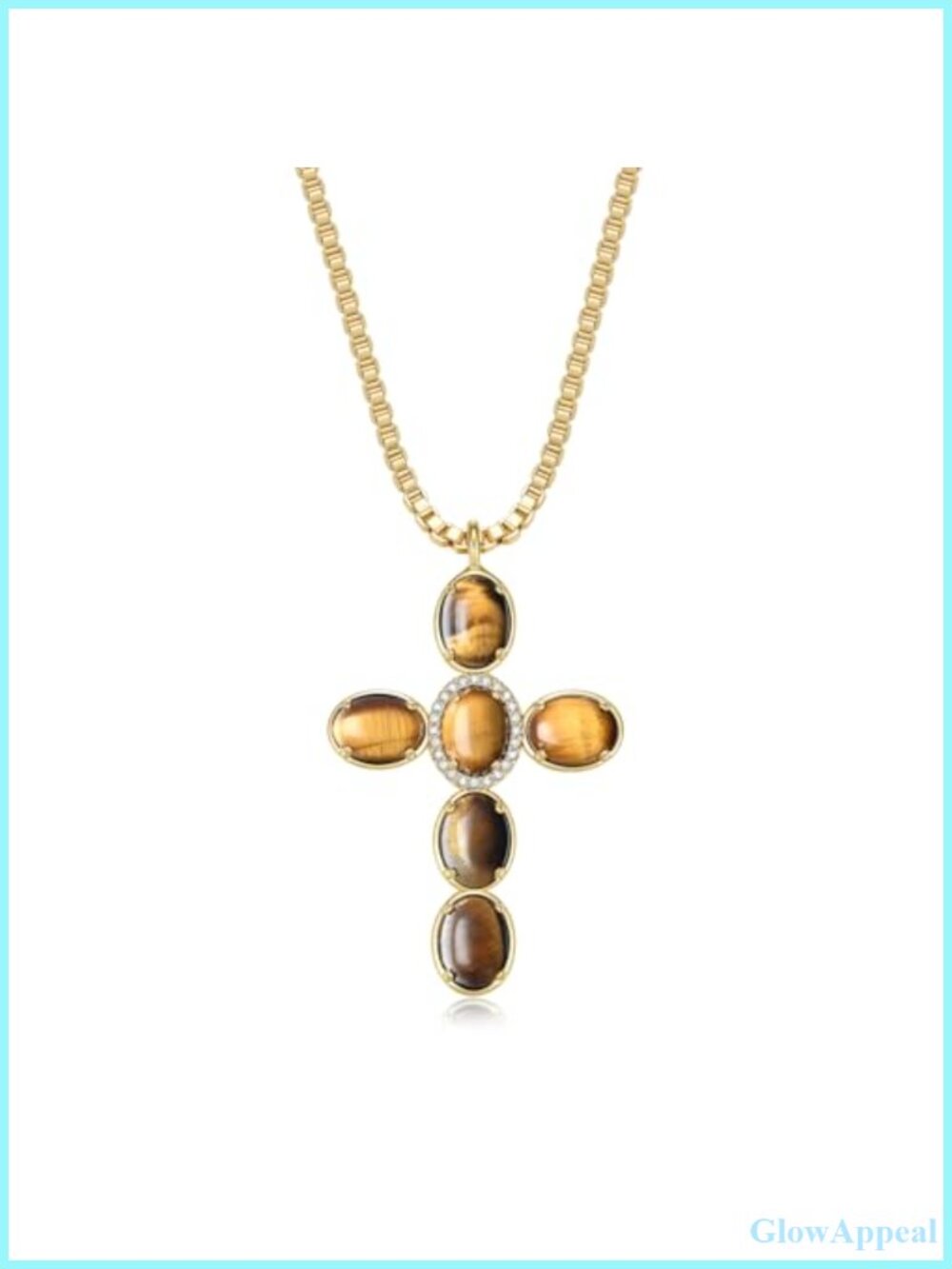 14K Gold Plated Gemstone Cross Pendant Necklace 19.6'' Adjustable